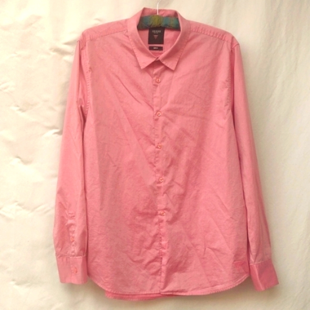 Guess Pink Slim Fit Long Sleeve Button-up Shirt Men's XL
